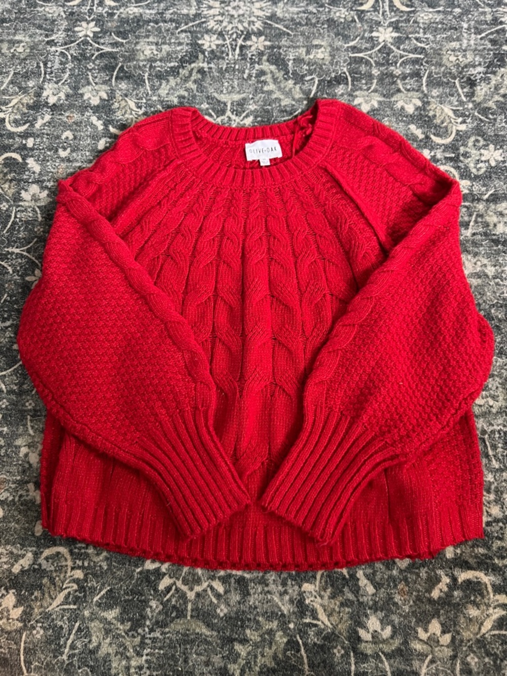 Olive & Oak Bright Red Cable Knit Crewneck Sweater